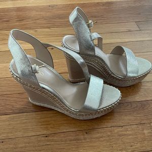 Gently worn gold also wedge sandal, size 7.5